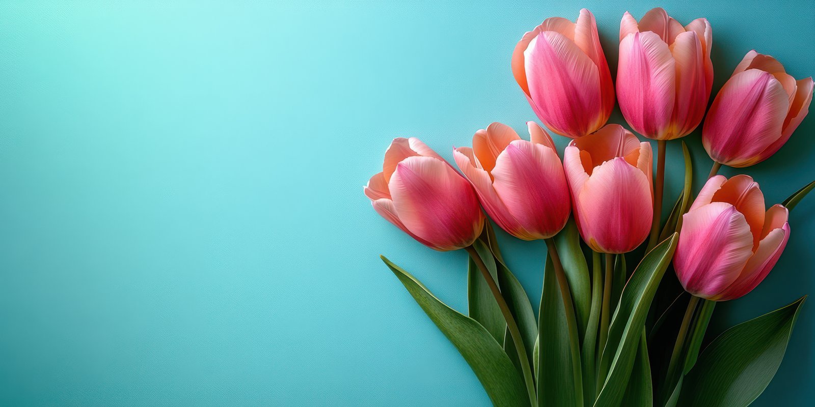 Vibrant pink tulips arranged elegantly against a soft blue background